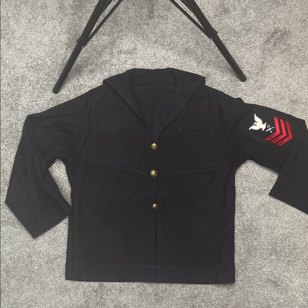 US Navy Wool Button Up Crackerjack Uniform Shirt Jacket Eagle Patch Vintage